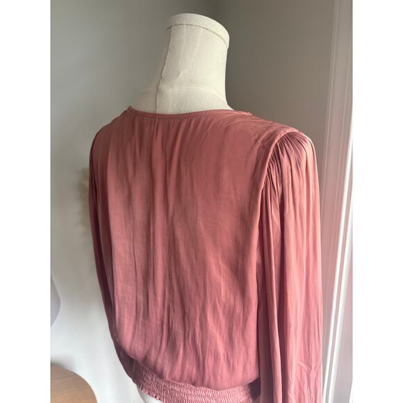 Joie Smocked Puff Sleeve Blouse Womens Small Mauve Dusty Rose Pink Top - Picture 7 of 7